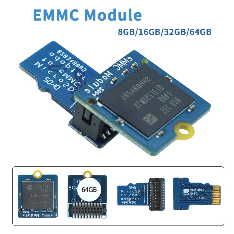 EMMC модуль 64 ГБ 32 ГБ 16 ГБ 8 ГБ с Micro SD-совместимым поворотным адаптером eMMC T2 для Nanopi K1 K2 M4 NEO4