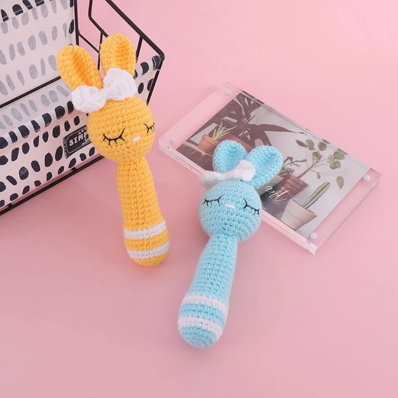

Soft Crochet Handheld Kid Animal Shape Rattle Sleeping Cartoon Handmade Toy