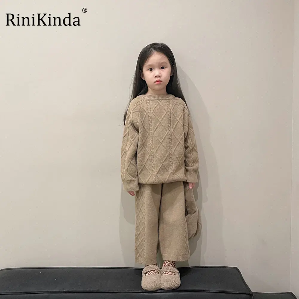 

Трикотажный шерстяной костюм для девочек rinikind, однотонный комплект одежды в стиле ретро, Осень-зима, новый костюм для маленьких мальчиков и...