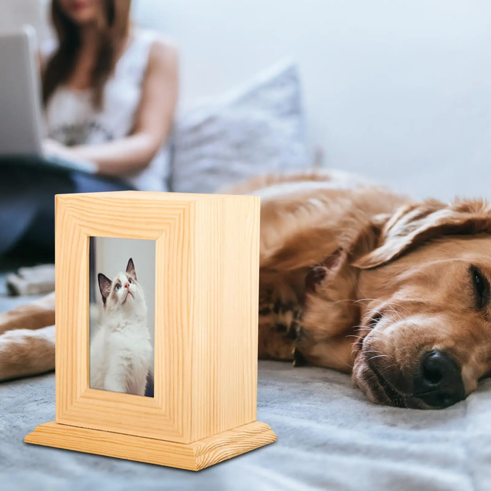 Wood Pet Cremation Urn for Dogs Cats Ashes Remembrance Cinerary Casket Memorial Keepsake Box Photo Frame Funeral Supplies images - 6