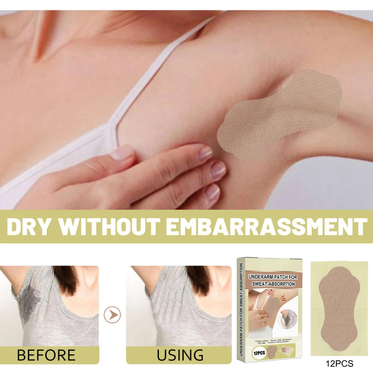 

12pcs Antiperspirant Sticker Unisex Invisible Anti Sweat Pads Disposable Underarm Absorbing Sweat Non-ieakage Patch