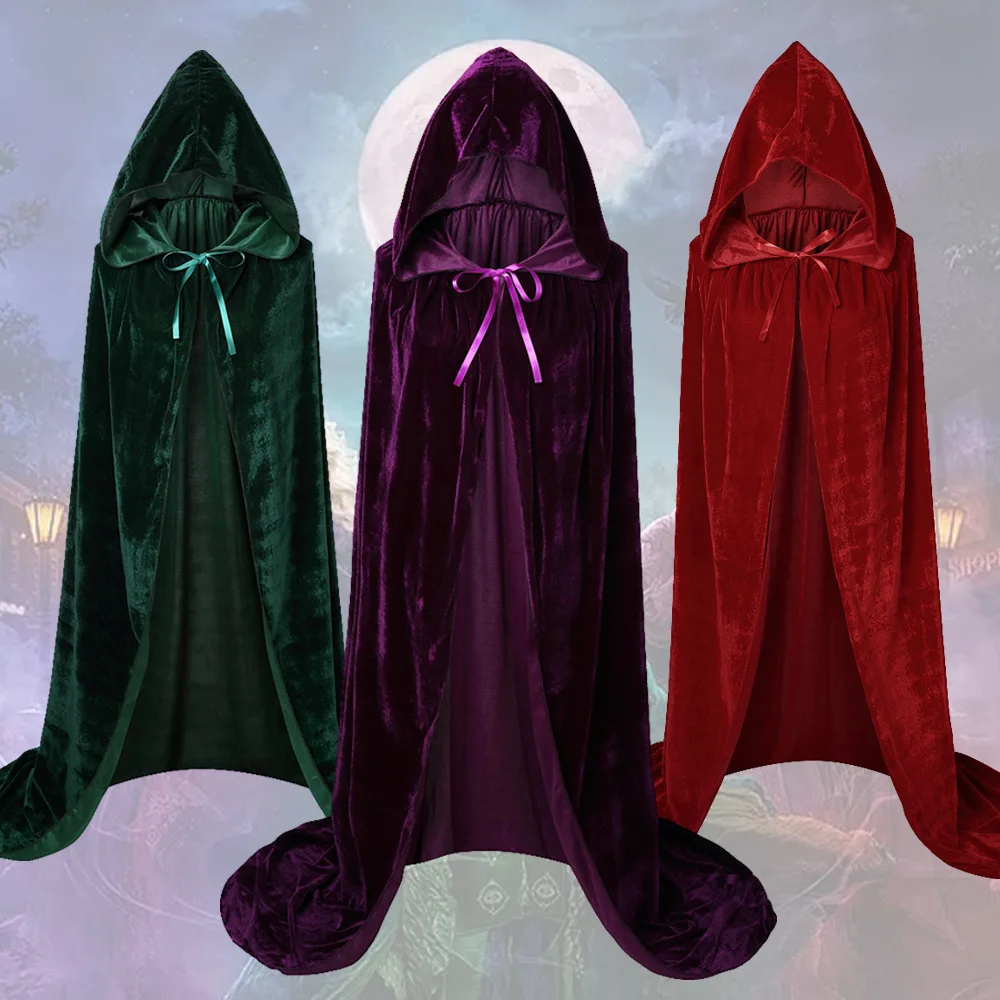 

Movie Hocus Pocus 2 Witch Cloak Mary Sarah Winifred Sanderson Sister Cosplay Costumes Hooded Halloween Gift For Kids Party Cape