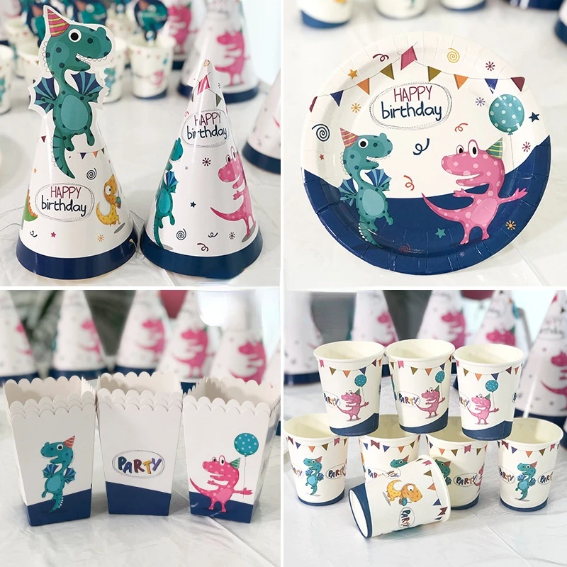 

8-piece Dinosaur Theme Tableware Arrangement Birthday Decorations Party Supplies