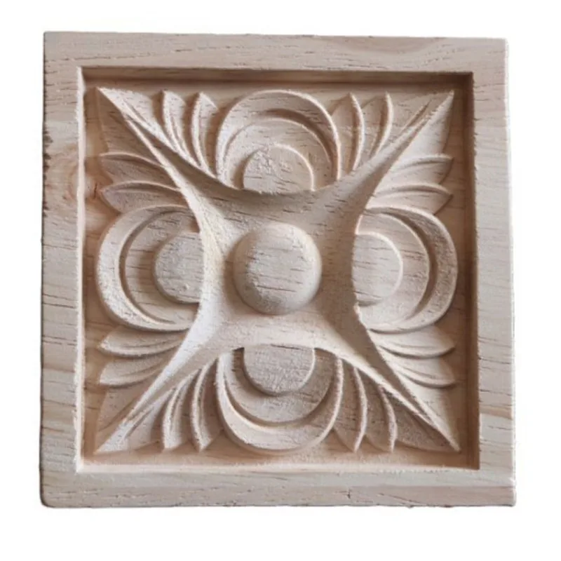 Квадратная резная неокрашенная деревянная декоративная аппликация молдинги