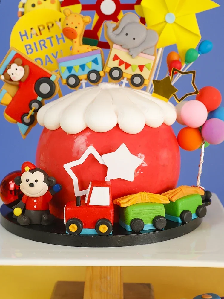 

Circus Clown Cake Decoration Elephant Lion Birthday Boy Happy Year Old Birthday Cake Topper for Prince Kid Party