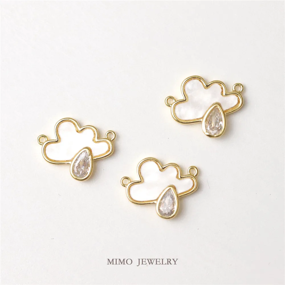 

Zircon Acrylic Patch Cloud Water Drop Double Ring Charm Pendants 14K Gold Plated Brass Jewelry Making Supplies Diy Accessories