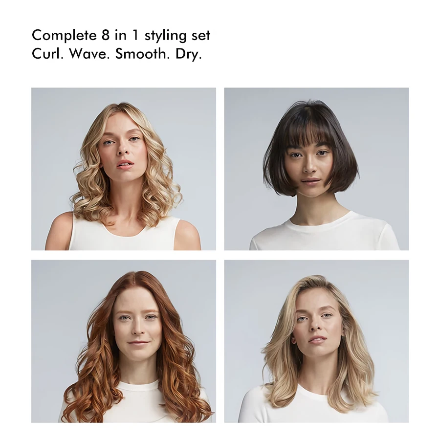 8 in 1 Hair Dryer Brush Styling Tool Styling Comb Ironic Hair Care Straightener Brush Air Wrap Curling Wand Detachable Brush Kit