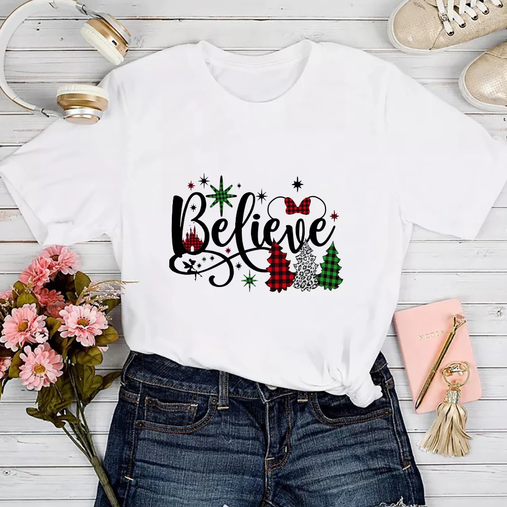

Disney Hot Selling Outdoor Christmas Men White Tops Tee S-XXXL Size Believe Letters Casual Male Y2K T Shirt High Quality Clothes