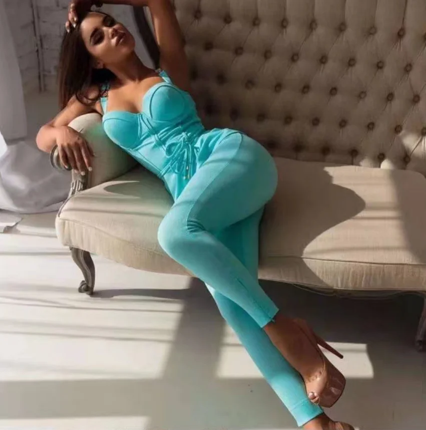 Женский облегающий брючный костюм комплект из двух предметов обтягивающие