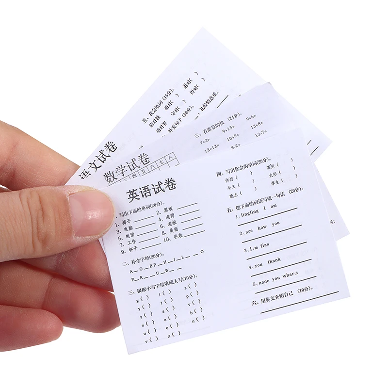 

1Pcs 1/12 Dollhouse Miniature Accessories Mini Chinese English Math Test Paper Simulation Model for Doll House Home Decoration