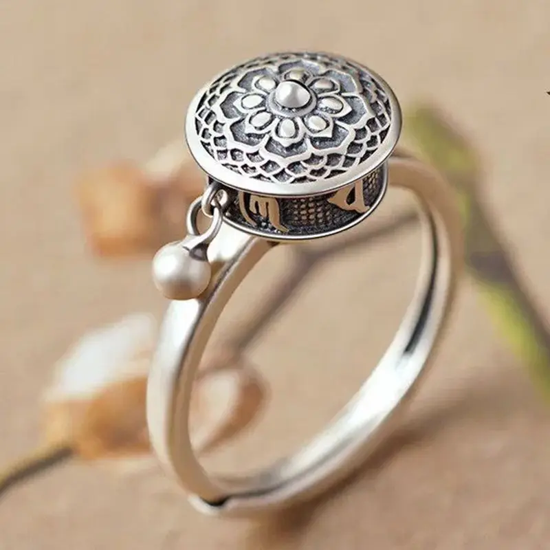 

Silver Color Buddhist Ring for Women Tibetan Prayer Wheel Ring OM Mantra 7 Chakras Ring Good Luck Women Ring