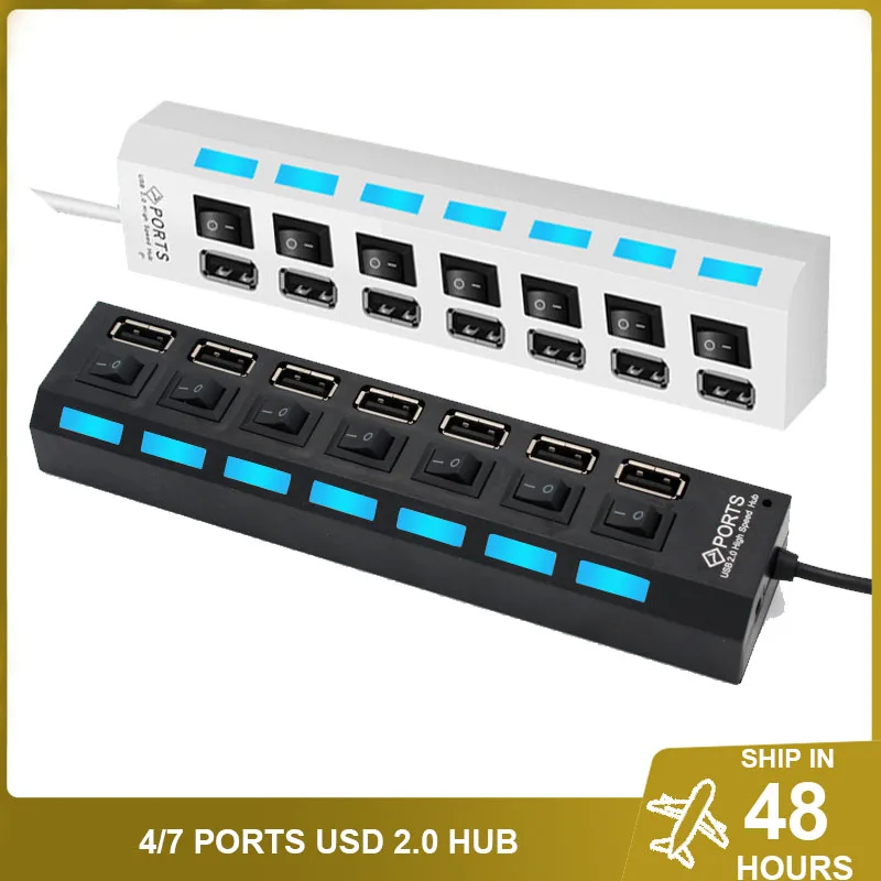 

Разветвитель USB 2,0 для ноутбука/USB-диска/мыши/клавиатуры/принтера, многопортовый удлинитель USB с переключателем, адаптер питания, аксессуары ...