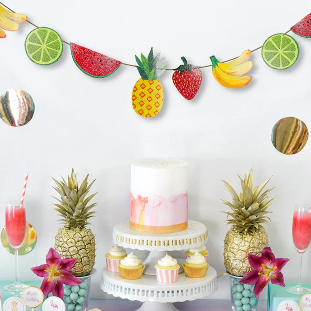 

Party Fruits Banner Summer Decoration Theme Flag Decor Hanging Fruit Bunting Tropical Flags Glitter Banners Watermelon Banana