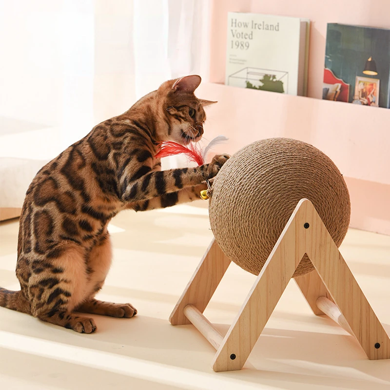 

Cat grabbing board cat crawling frame spherical cat grabbing column wear-resistant solid wood grind vertical sisal toy supplies