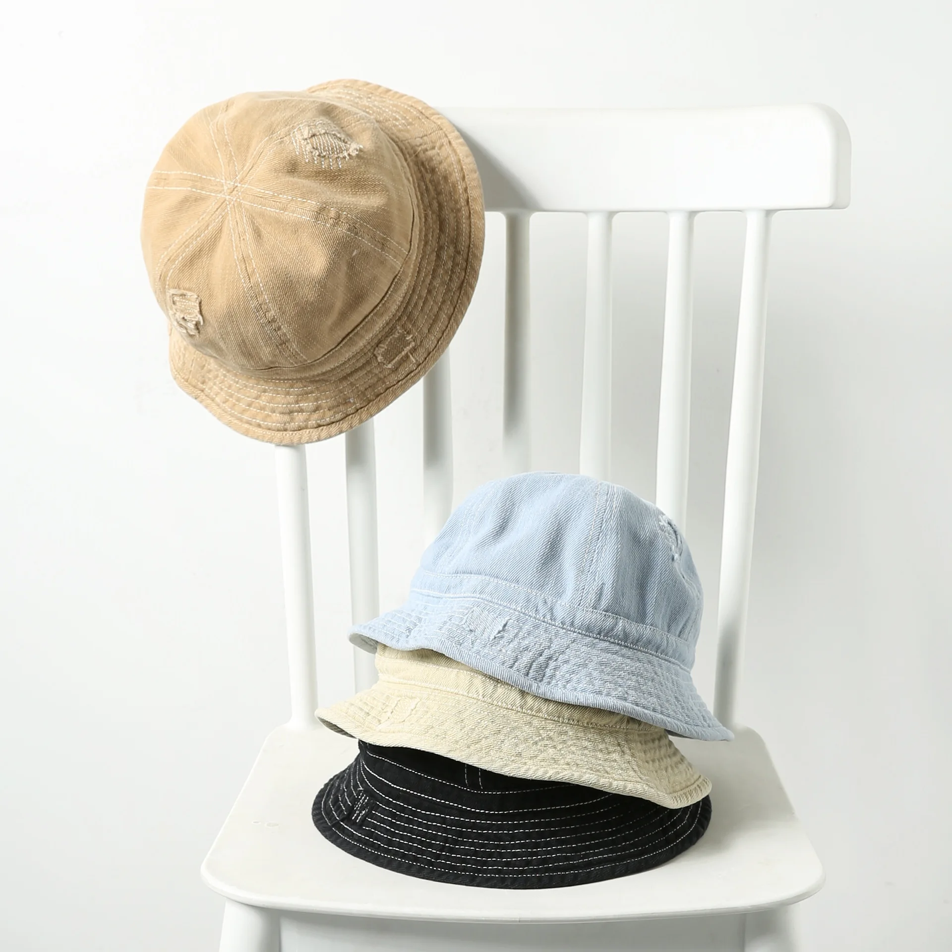 

New Japanese Washed Old Denim Bucket Hat Spring and Autumn Harajuku Tooling Casual Dome Short-brimmed Fisherman Cap Women's Hats