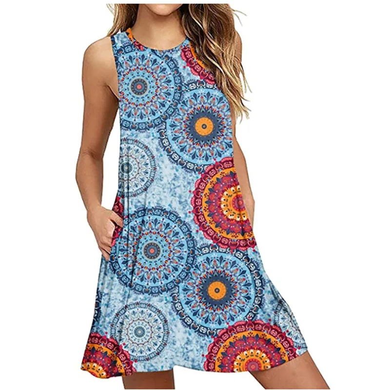 

2023 Summer Women's Sexy Round Neck Cross border New Women's Printed Dress