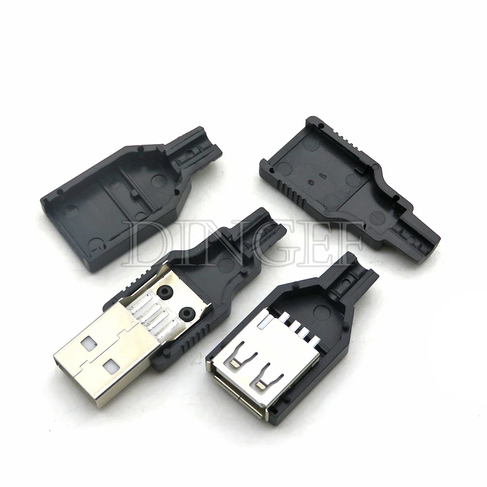 

10pcs Type A Male Female USB 4 Pin Plug Socket Connector With Black Plastic Cover Type-A DIY Kits