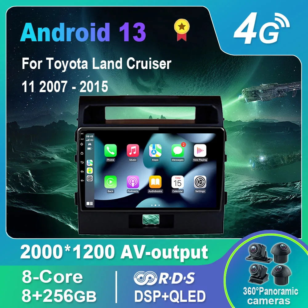 

Автомагнитола на Android 13,0/Мультимедийный видеоплеер для Toyota Land Cruiser 11 2007-2015 GPS QLED Carplay DSP 4G WiFi Bluetooth