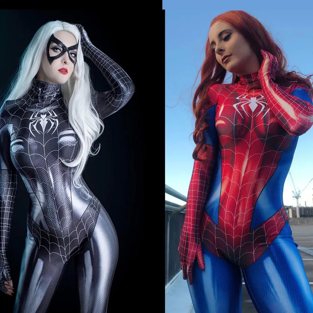 

Adults Kids Newest Black Cat Symbiote Mary Jane Cosplay Costume Halloween Zentai Female Superhero Bodysuit