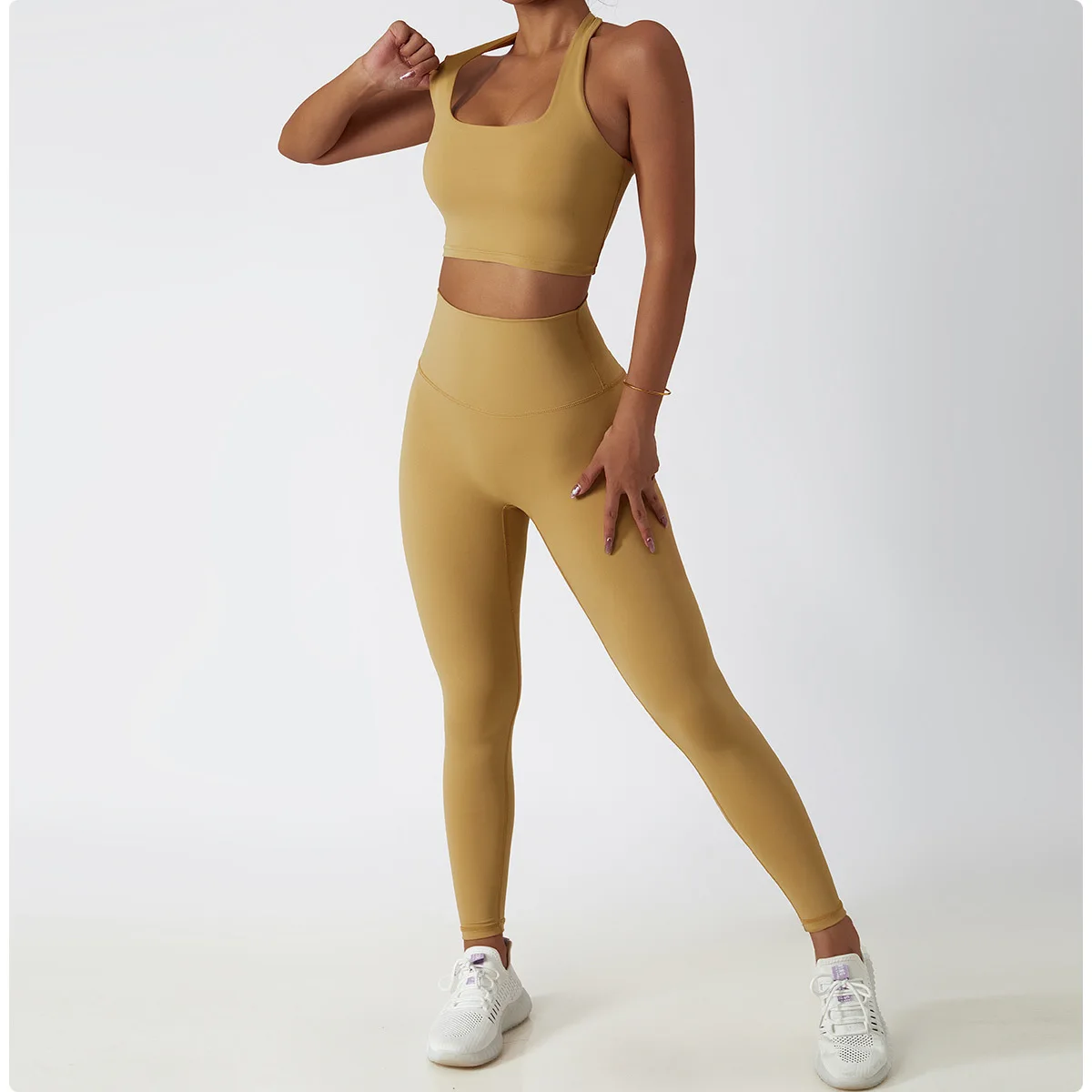 

Women Yoga Tracksuits Hanging Neck Underwear Running Quick-drying Nude Bra One-in-one Shockproof Gather Fitness Vest Sportswear