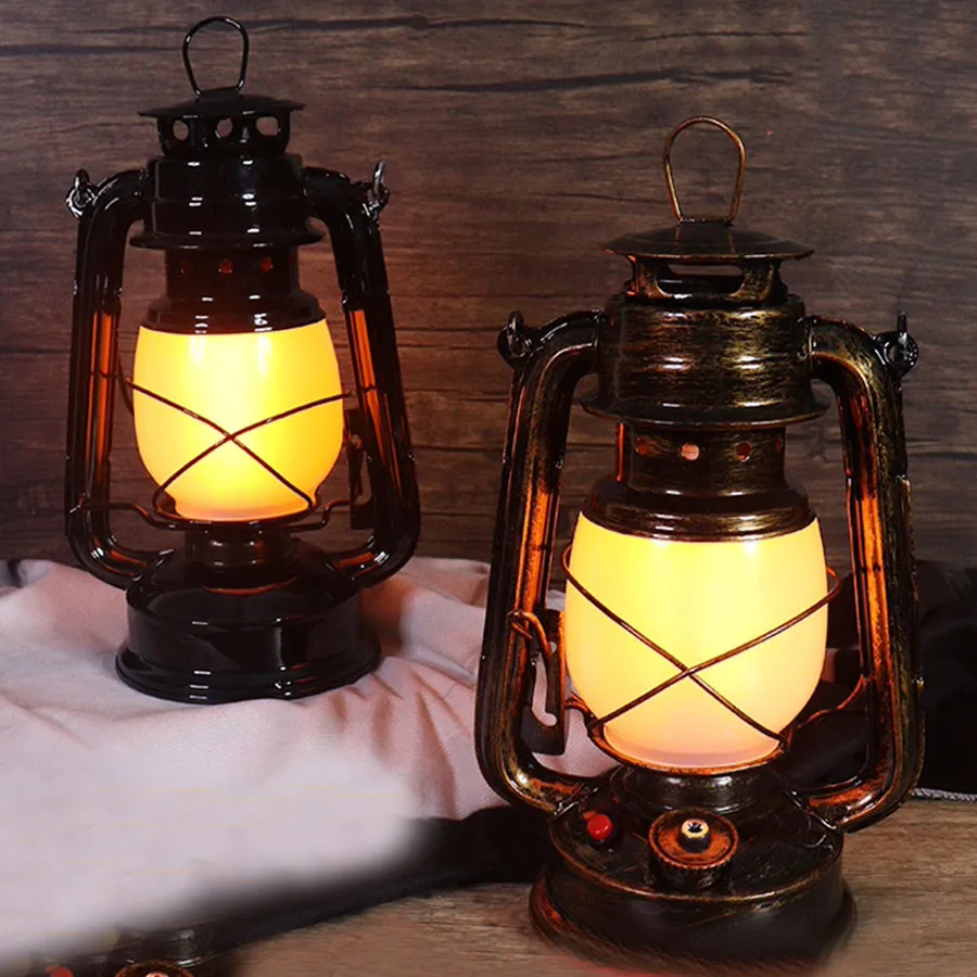 

Thrisdar Iron Vintage Kerosene Lantern Table Night Light Creative Bar Cafe Restuarant Pub Gazebo Bedroom Flame Effect Oil Lamp
