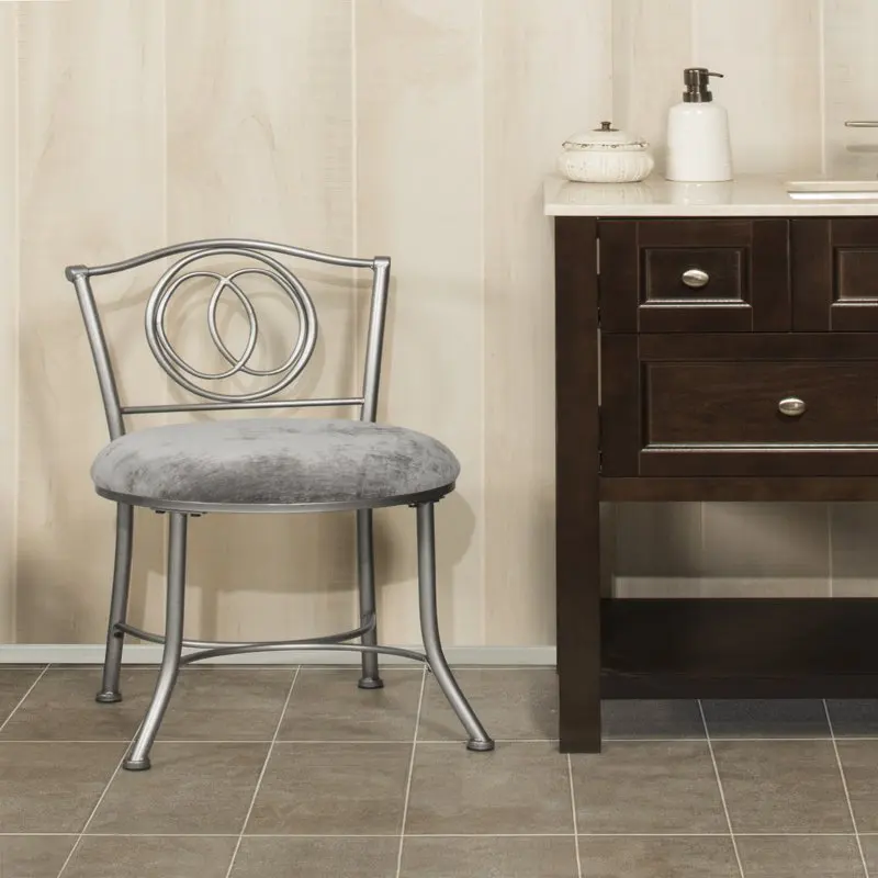 

Emerson Upholstered Metal Vanity Stool, Pewter