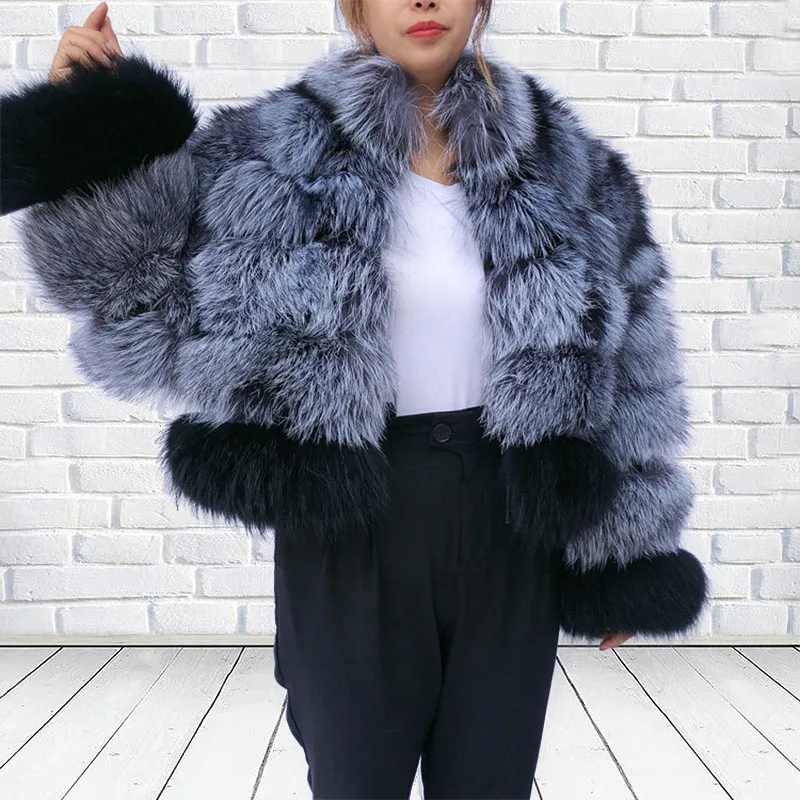 2023 new women's silver fox mixed color real fur coat winter luxury high product fluffy quality fox fur coat free free mail