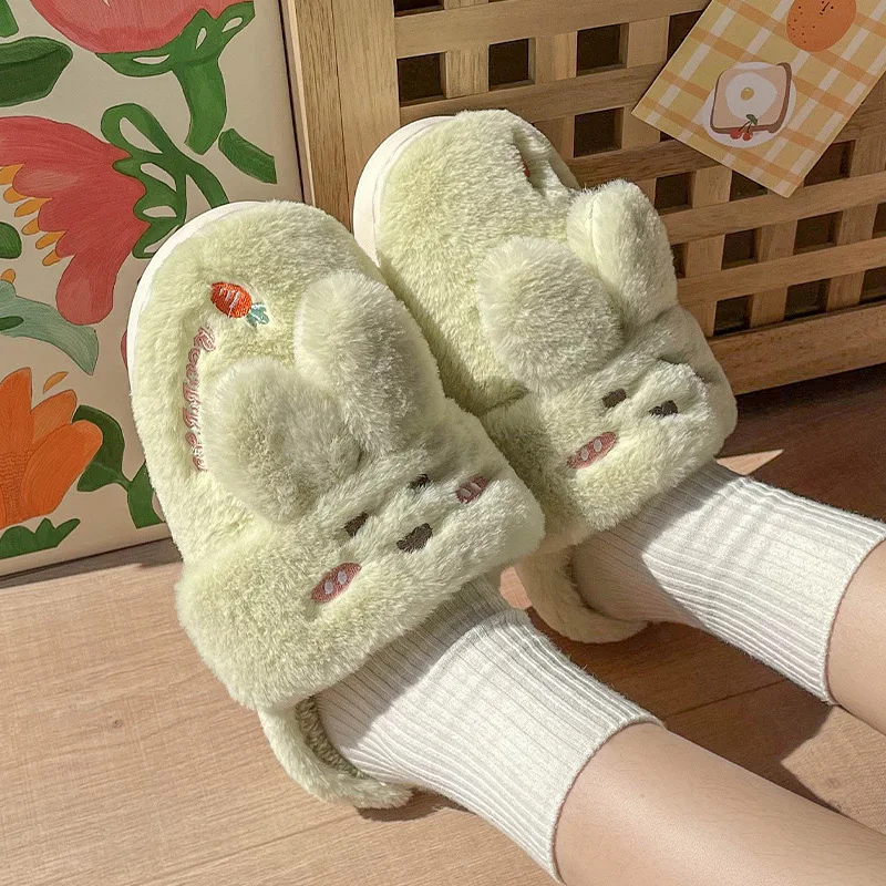 

Cartoon Cute Rabbit Women Winter Warm Plush Home Slippers Cotton Slipper Cotton Slipper Indoor Shoes Kawaii Baotou Shoes
