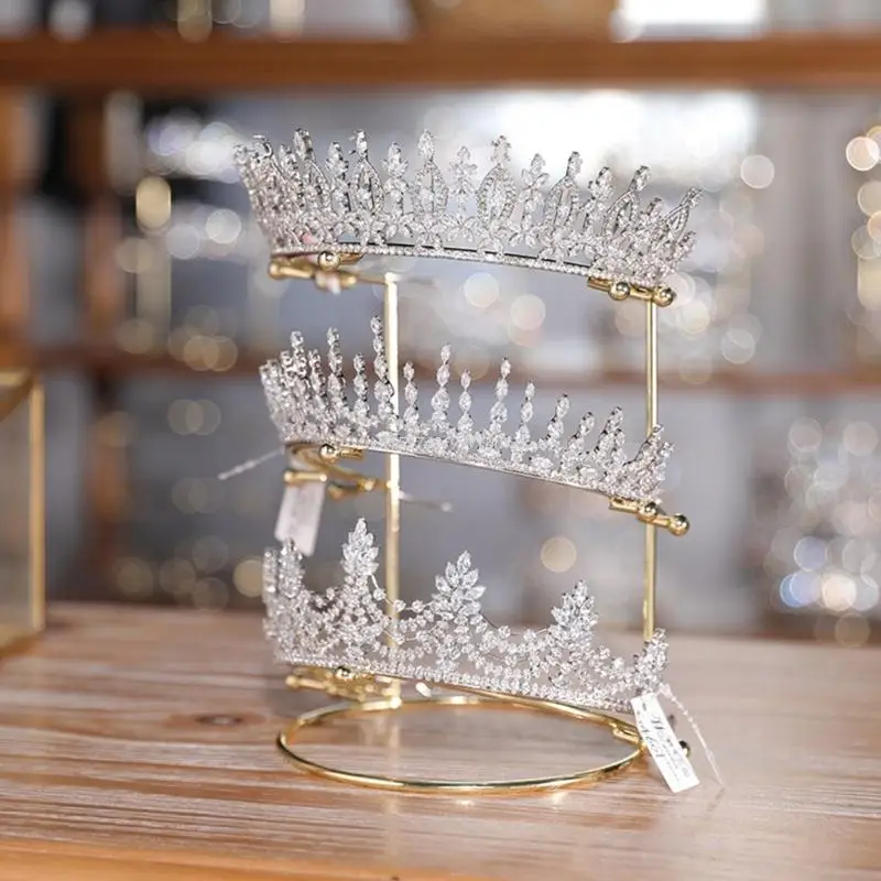 Bride Crown Headband Tiara Support Holder Princess Rhinestones Crown Dsiplay Rack Metal Gold Crystal Headbands Organizer