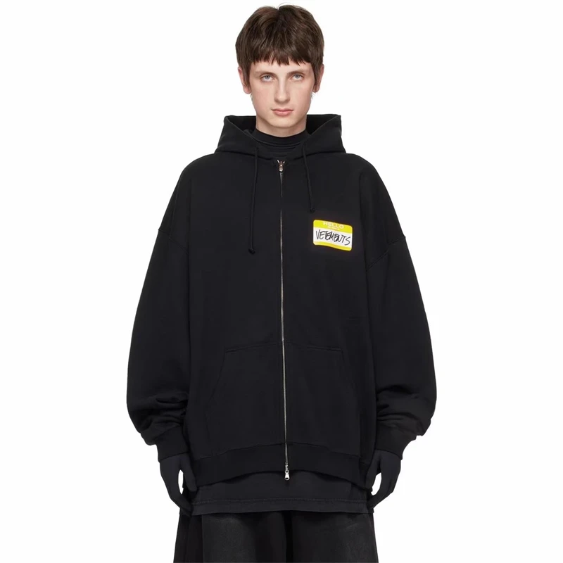 

New VETEMENTS My Name Is Cardigan Hoodie Men Women 1:1 Best Quality Oversize VTM Hooded Pullovers Harajuku