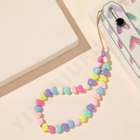 2022 trendy colorful heart beaded phone chain women fashion simple mobile strap anti lost lanyard phone case key charm jewelry