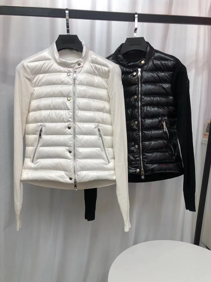 2022 New Crop Puffer Jacket for Women Knitted Panelling Fashion Warm Autumn Spring Outerwear Fall Female Clothing Black