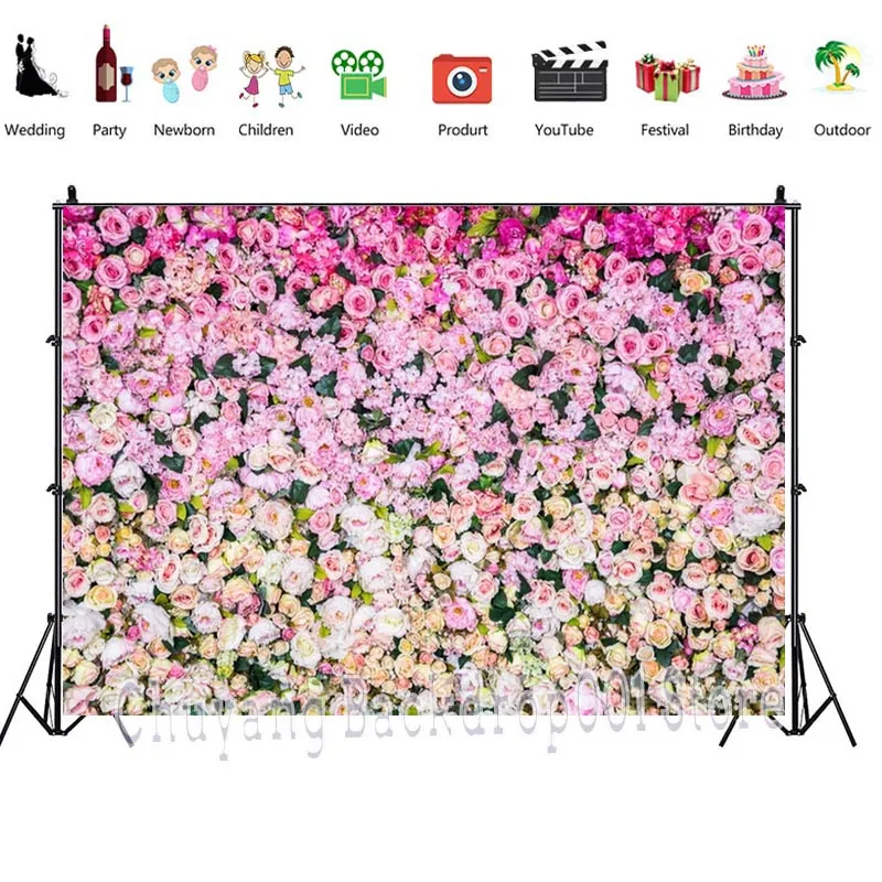 Фон для фотосъемки с изображением роз цветов стен свадьбы вечеринки в честь Дня
