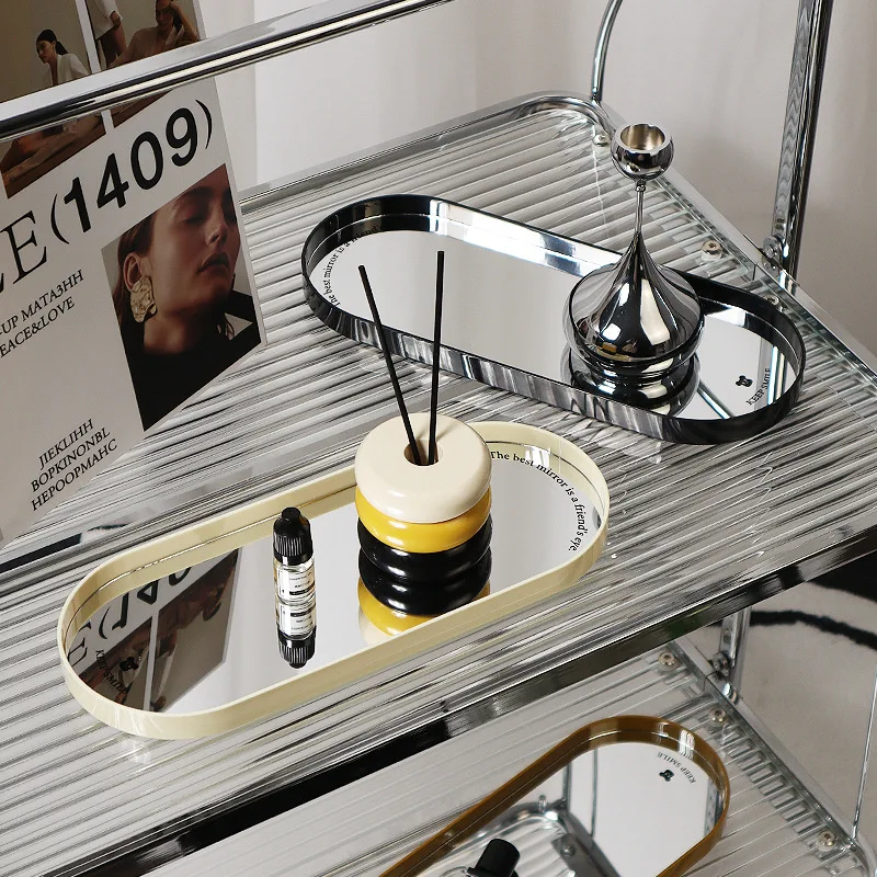 

Small Objects Desktop Storage Tray Pantry Organizer Oval Mirror Hand Tray Porch Cosmetics Living Room Home Decorative Tray