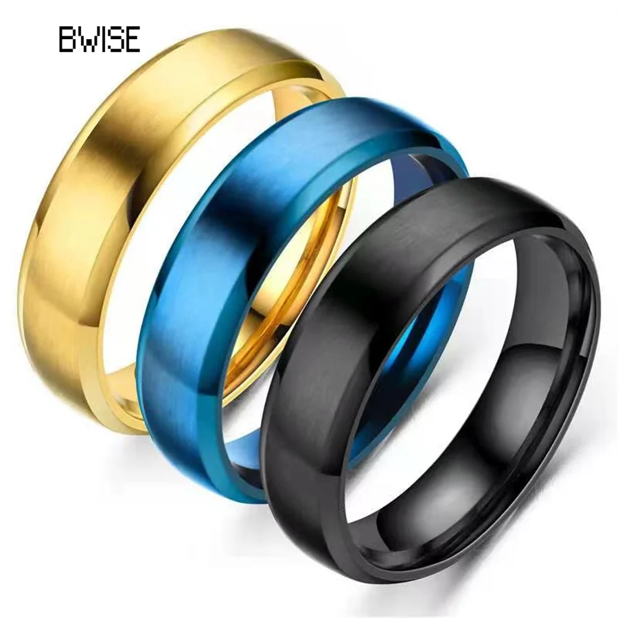 

Кольцо BWISE для мужчин и женщин, обручальное кольцо из черной и золотой титановой стали с серебряным покрытием, 6 мм