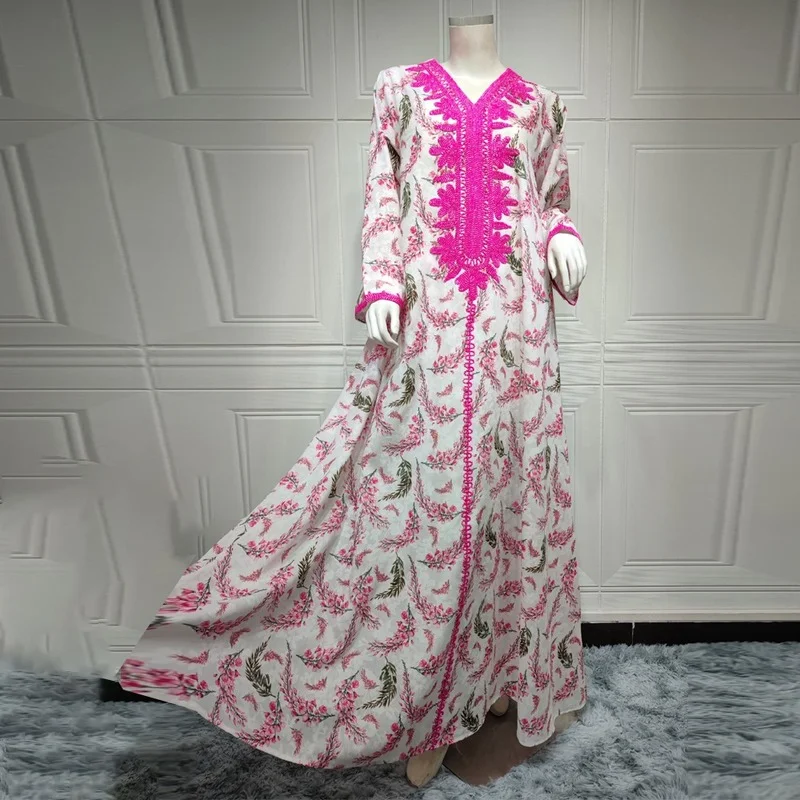 Muslim Kaftan Abaya Dress Kimono Women Dubai Turkish Islamic Clothing Bohemian Print Floral Maxi Robe 2022 Eid Mubarak Attire
