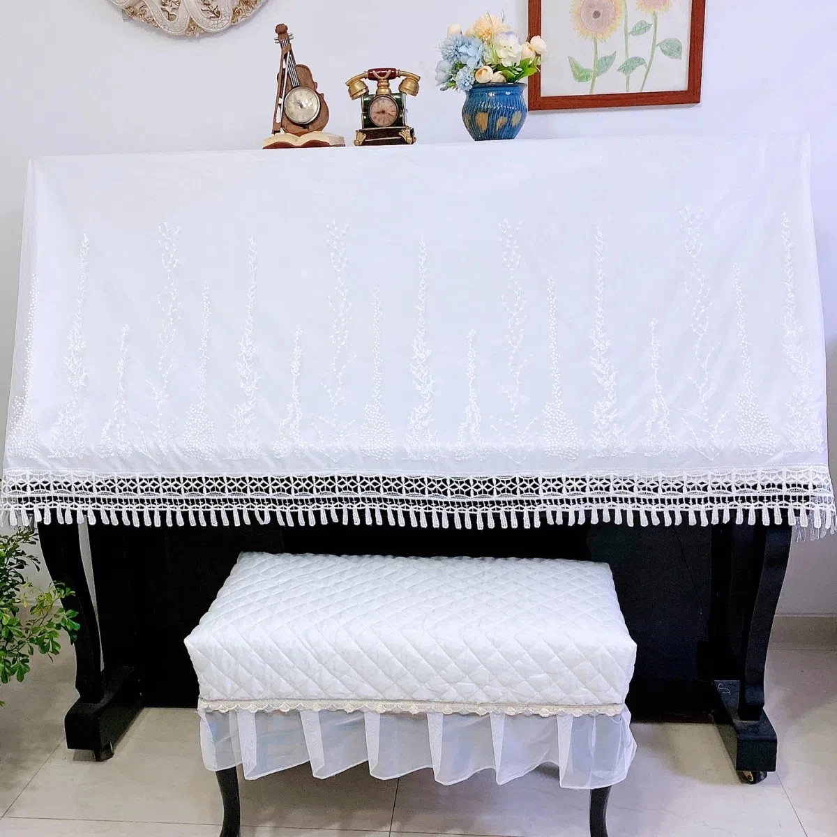 

Lace Piano Cover Half Cover 148-153cm Piano Dust Cover Cloth Bench Cover
