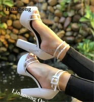 white black chunky heel sandals linamong fashion open toe pvc patchwork bands high platform thick heel dress shoes wedding heels