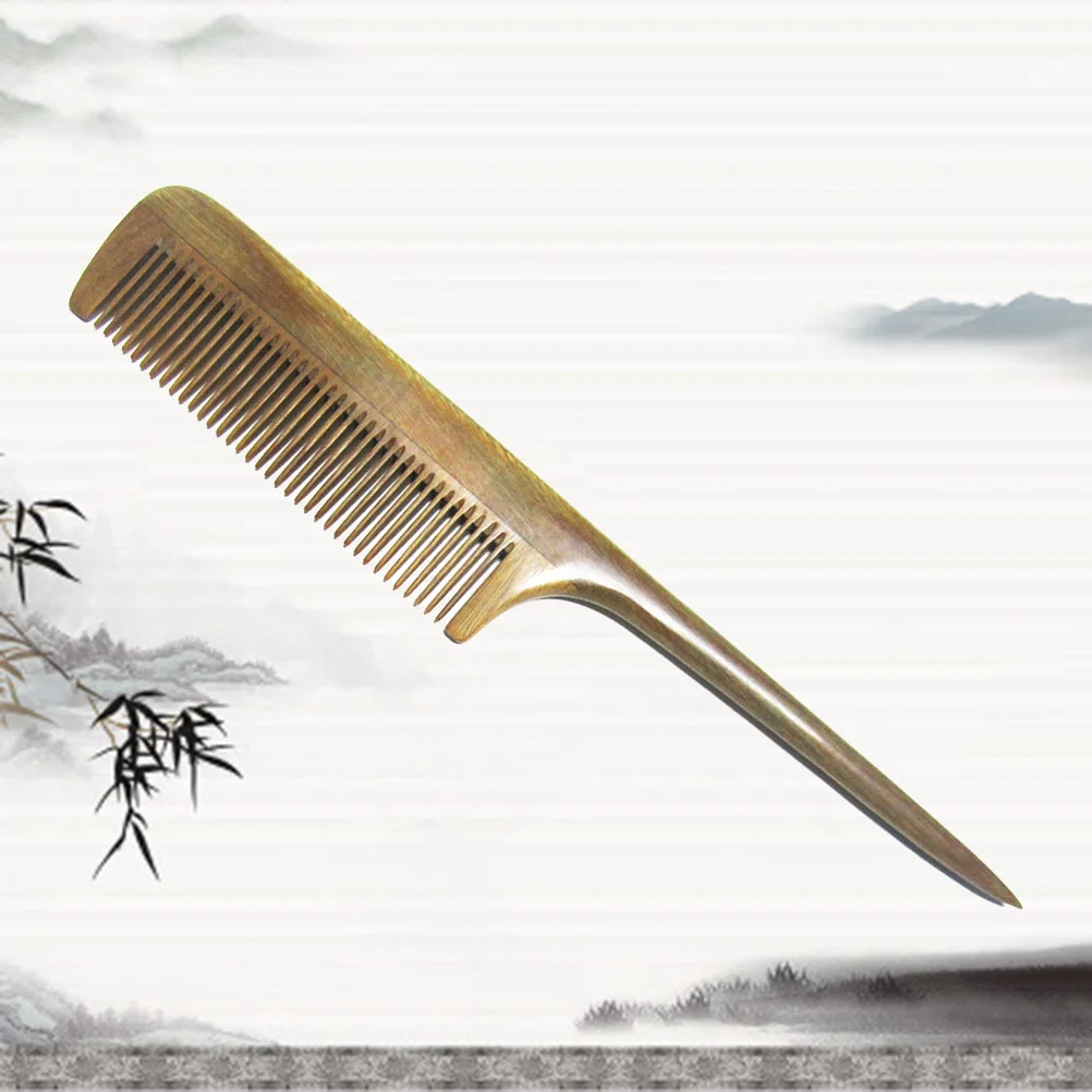 

Green Sandalwood Comb Wooden Hair Comb Long Handle Pointed Tail Comb Comb Hair Smoothing Wooden Comb Fine Tooth Comb