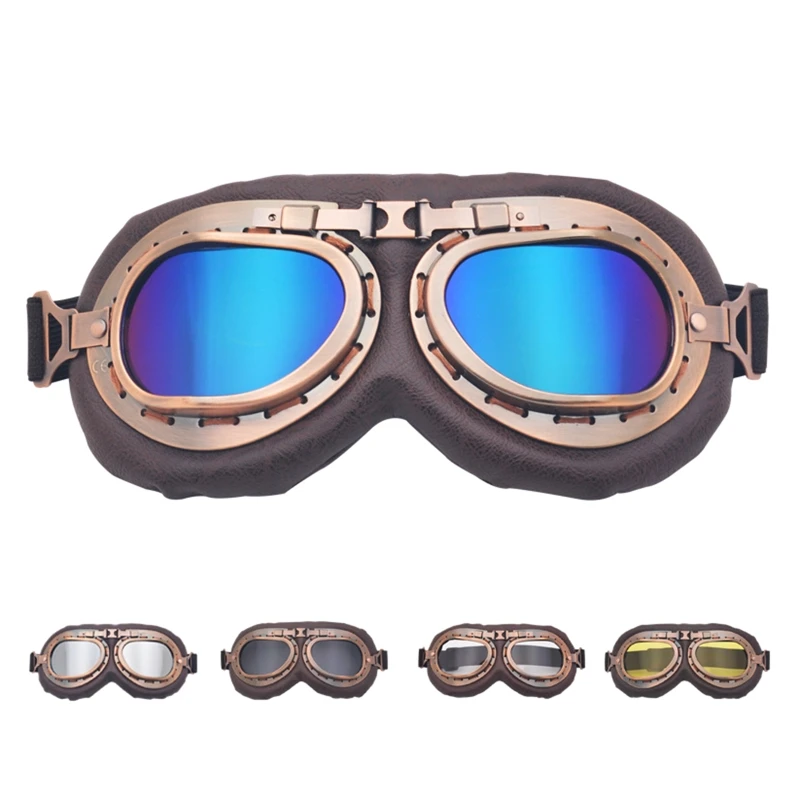 

Retro Motorcycle Goggles Glasses Vintage Moto Classic Goggles for Harley Pilot Steampunk ATV Bike Copper Helmet