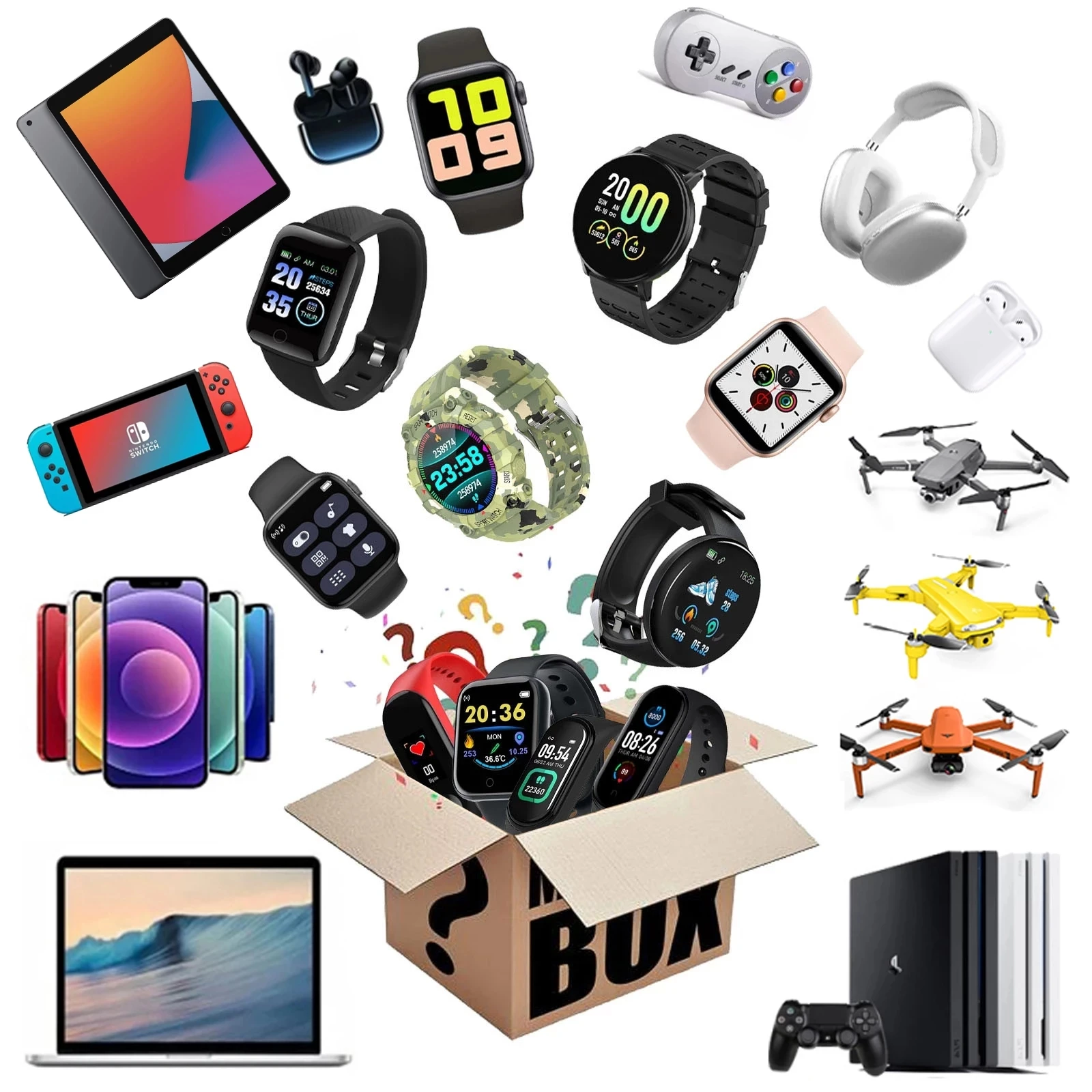 

Lucky Mystery Boxes Digital Electronic,There is A Chance to Open: Such As Drones, Smart Watches, Gamepads, Digital Cameras ,More