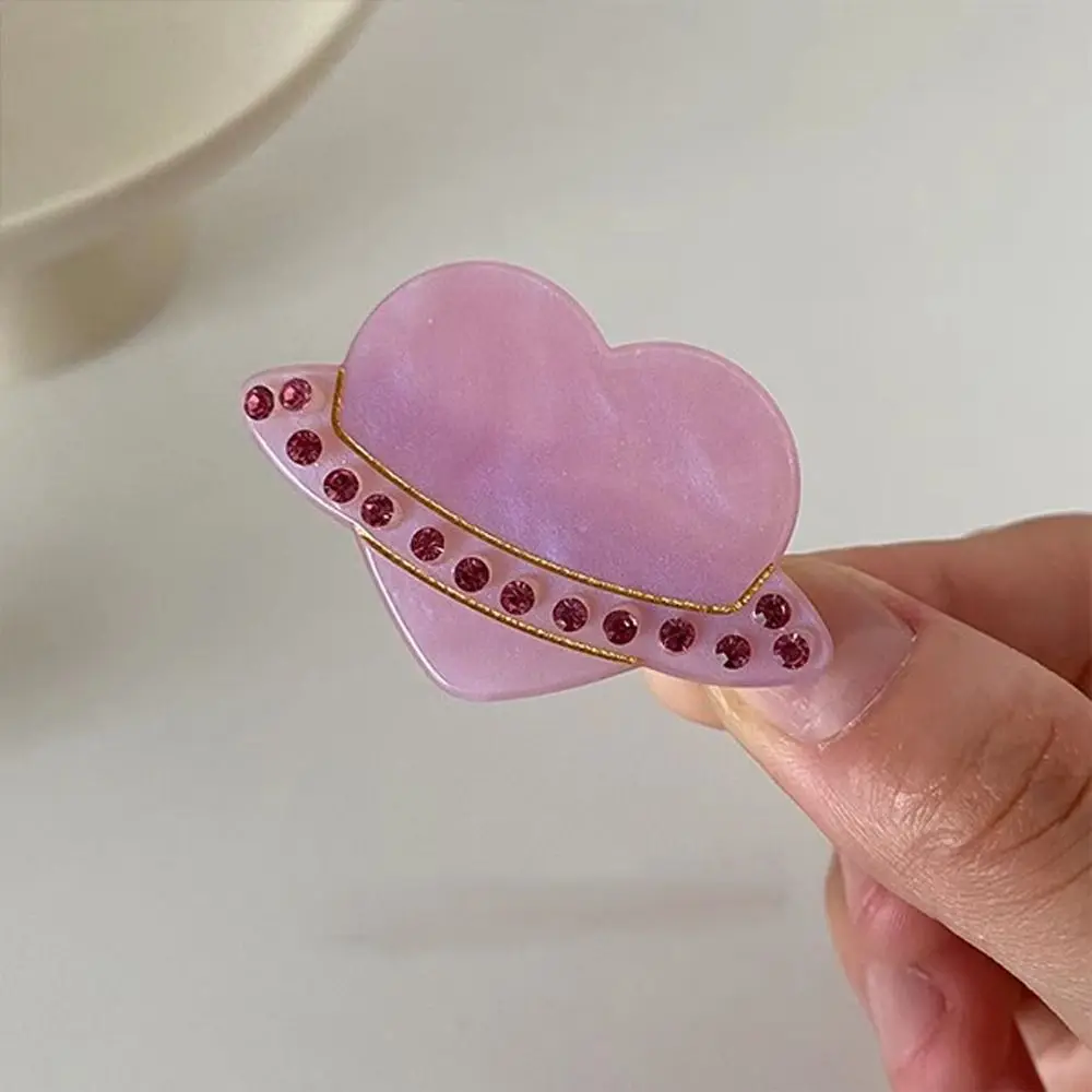 

Crystal Acetate Heart Duckbill Clip Elegant Planet Ins Style Creative Zircon Female/Children