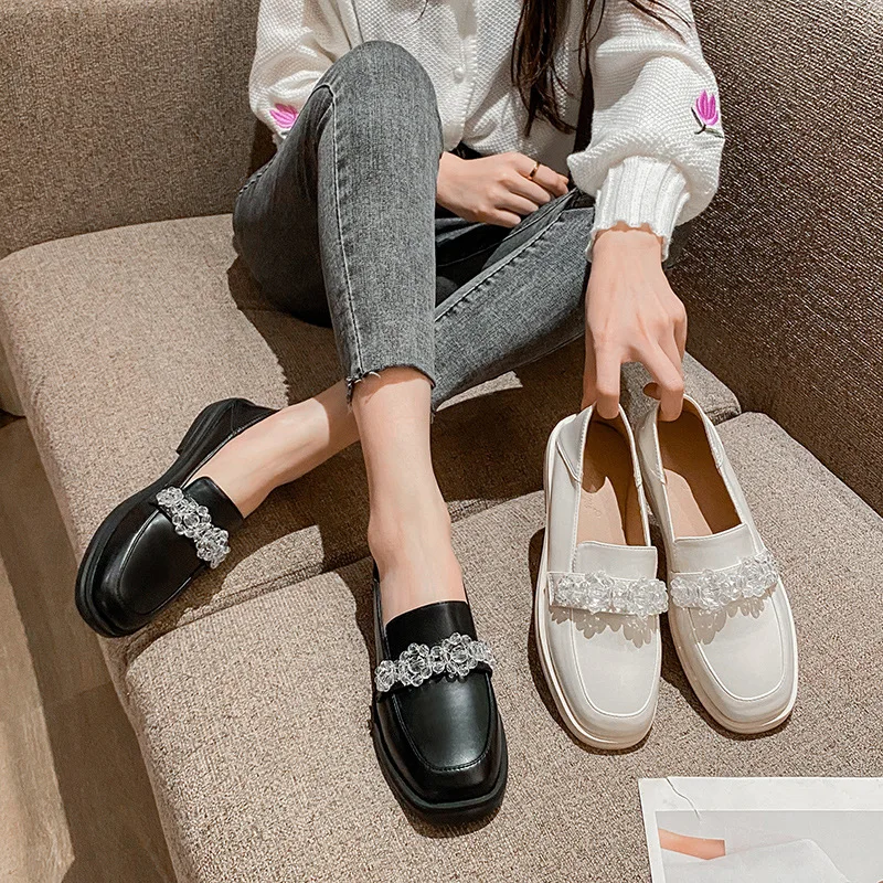 

Women Shoes Autumn Oxfords Crystal Female Footwear Casual Sneaker Clogs Platform Slip-on Round Toe Loafers With Fur Fall New Big