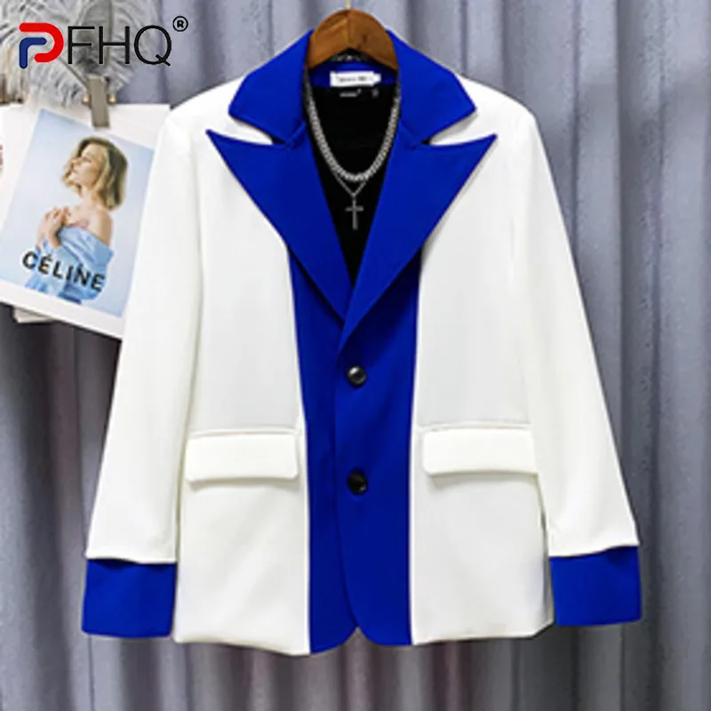 

PFHQ Autumn Personalized Patchwork Suit Casual Coat Men's Contrast Color Single Breasted Business New Temperament Blazer 21Z1367