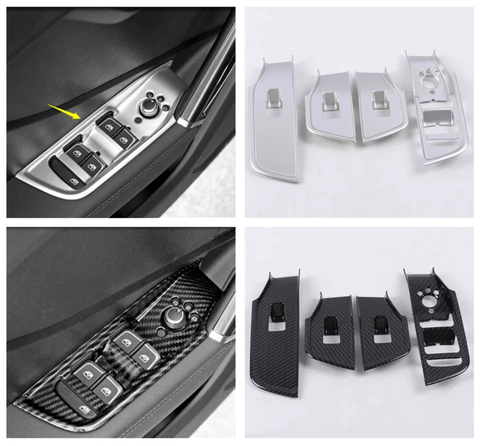 

For Audi Q2 2017 - 2021 Interior Accessories ABS Armrest Window Glass Lift Button Panel Cover Trim Matte Carbon Fiber Look