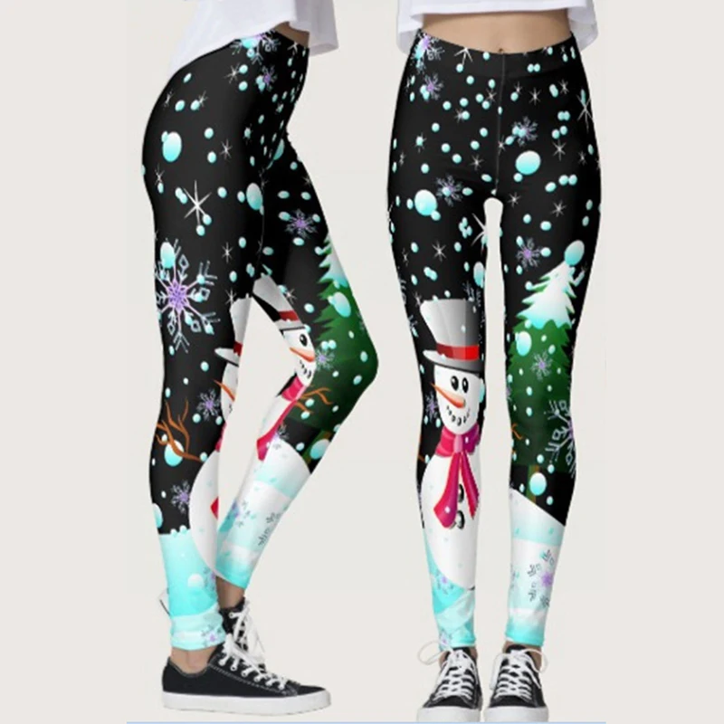 

Women Leggings Christmas Skinny Leggings Snowflake Santa Claus Snowman Print 3D Funny Sexy Elastic Christmas Legging