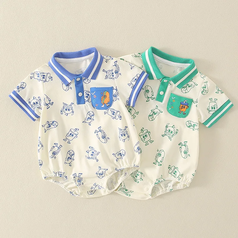 

Jenny&DaveBaby summer clothes 2023 new baby cartoon short sleeve crawling clothes thin summer one-piece clothes full moon crawli