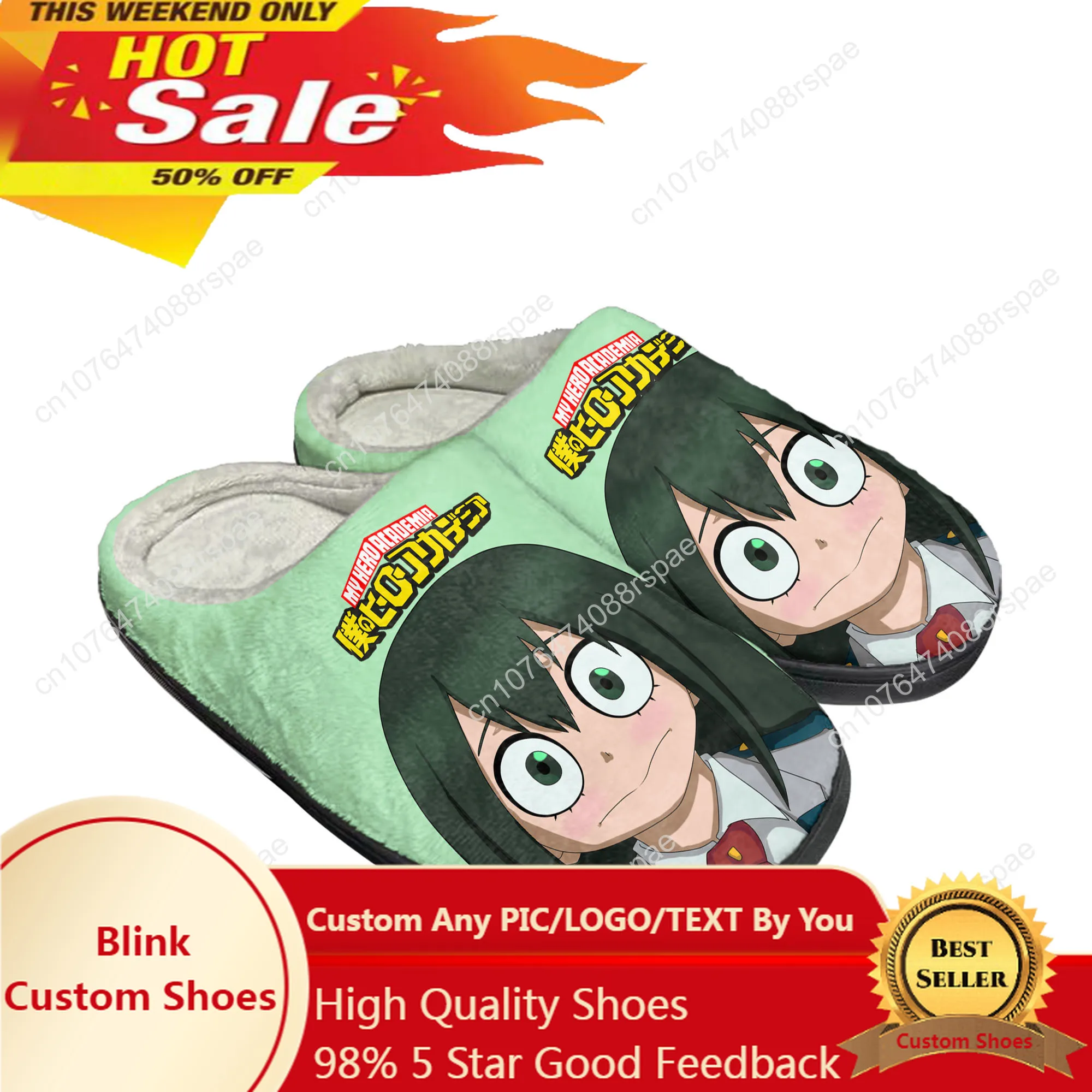 

Asui Tsuyu Cartoon My Hero Academia Home Cotton Custom Slippers Mens Womens Sandals Plush Casual Keep Warm Shoes Thermal Slipper