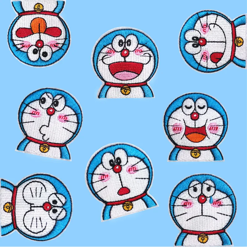 

1/8Pcs Doraemon Cartoon Embroidery Cloth Sticker Cat Embroidered Patch Iron On Diy Stripe Clothing Badges Iron Sewing Patches
