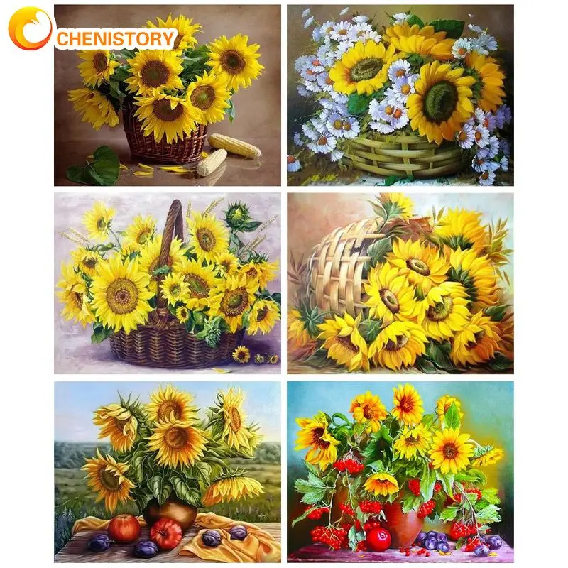 

CHENISTORY Oil Painting By Numbers On Canvas Decorative Paintings Sunflowers Artwork For Adults Diy Gift Hand Painting